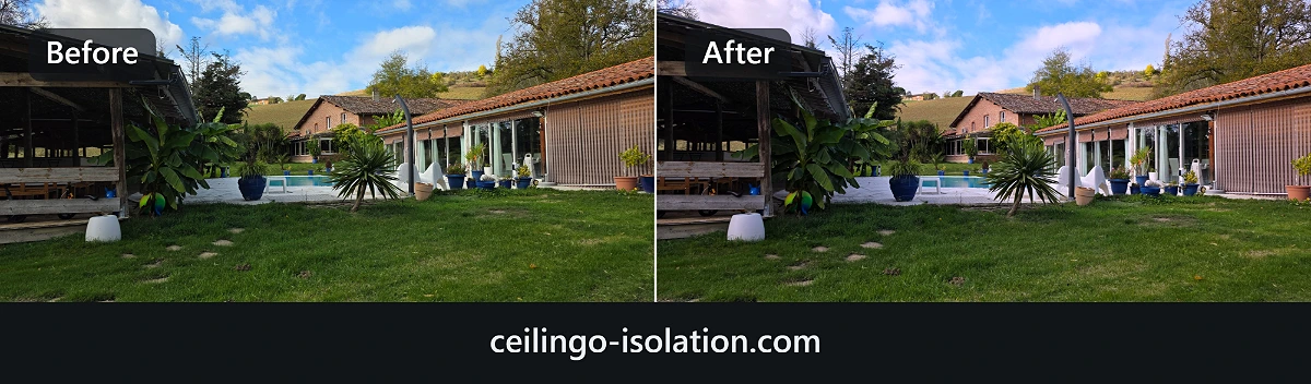 A before/after composed by Poids Plume: two photos side by side, Before and After labels, site name as a caption.